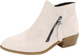 AMDBEL Boots for Women Ankle Booties, Women's Ankle Boots Slip on Pointed Toe Low Heel Side Zipper Suede Booties Winter Shoes