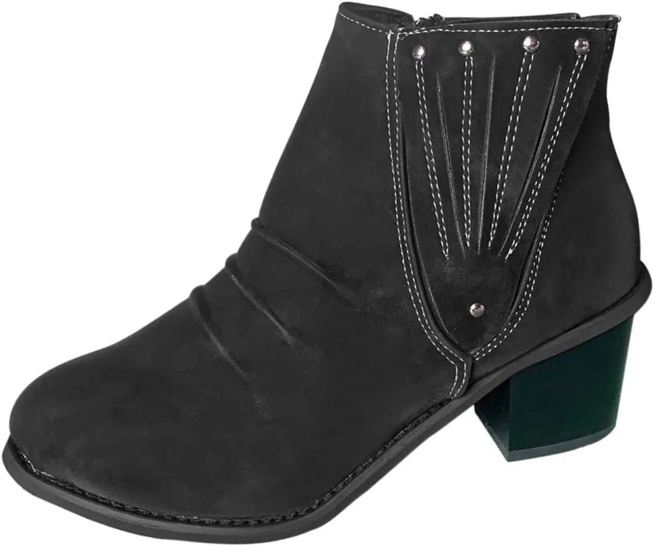 AMDBEL Fall Shoes for Women 2024 Low Chunky Heel Zipper Booties Point Toe Short Boots Roman Dressy Fall Winter Shoes