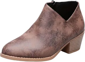AMDBEL Fall Shoes for Women 2024 Low Heel Short Boots Leather Point Toe Zip Up Comfortable Western Fall Winter Shoes