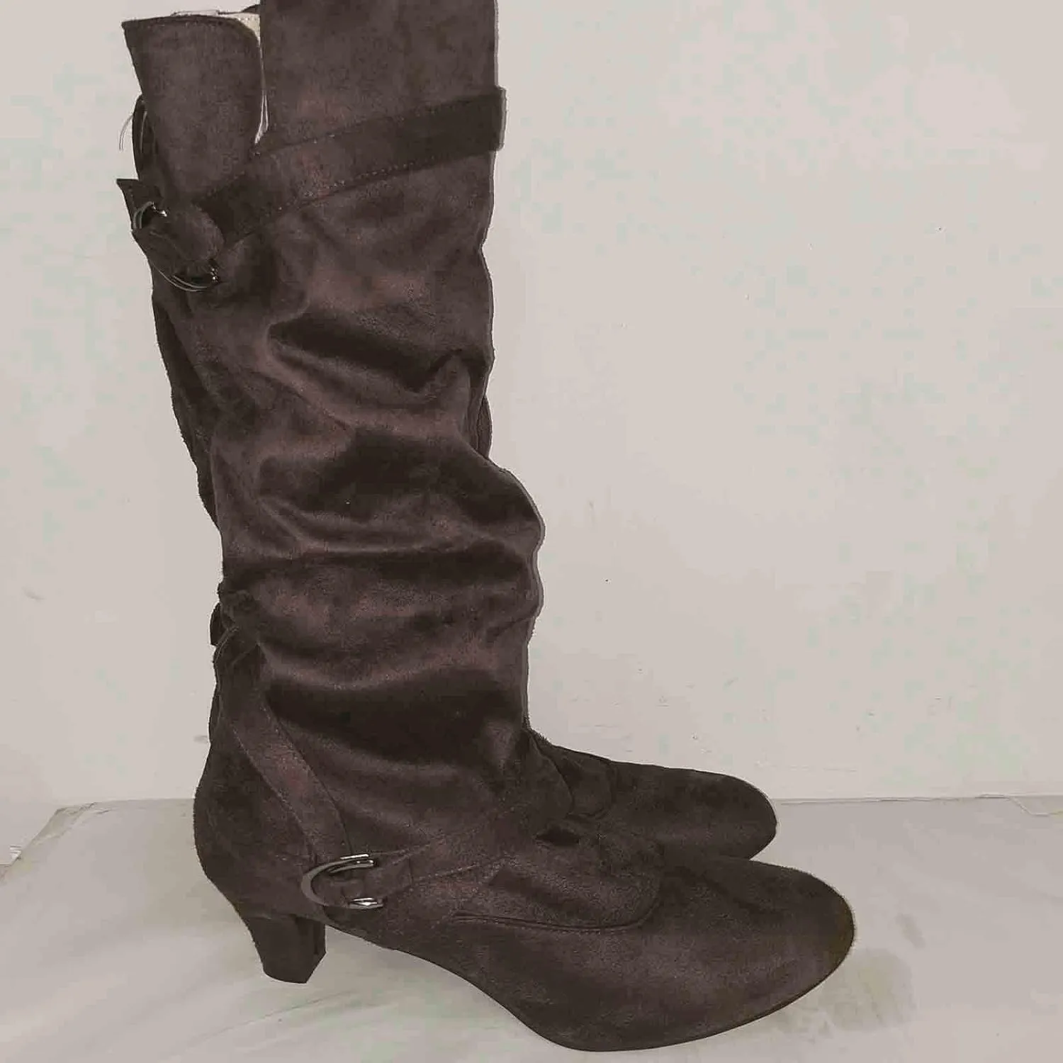 AMDBEL Mid Calf Boots for Women High Heel Fall Boots for Women 2024 Winter Slip On Pointed Toe Boots Fashion Booties Shoes