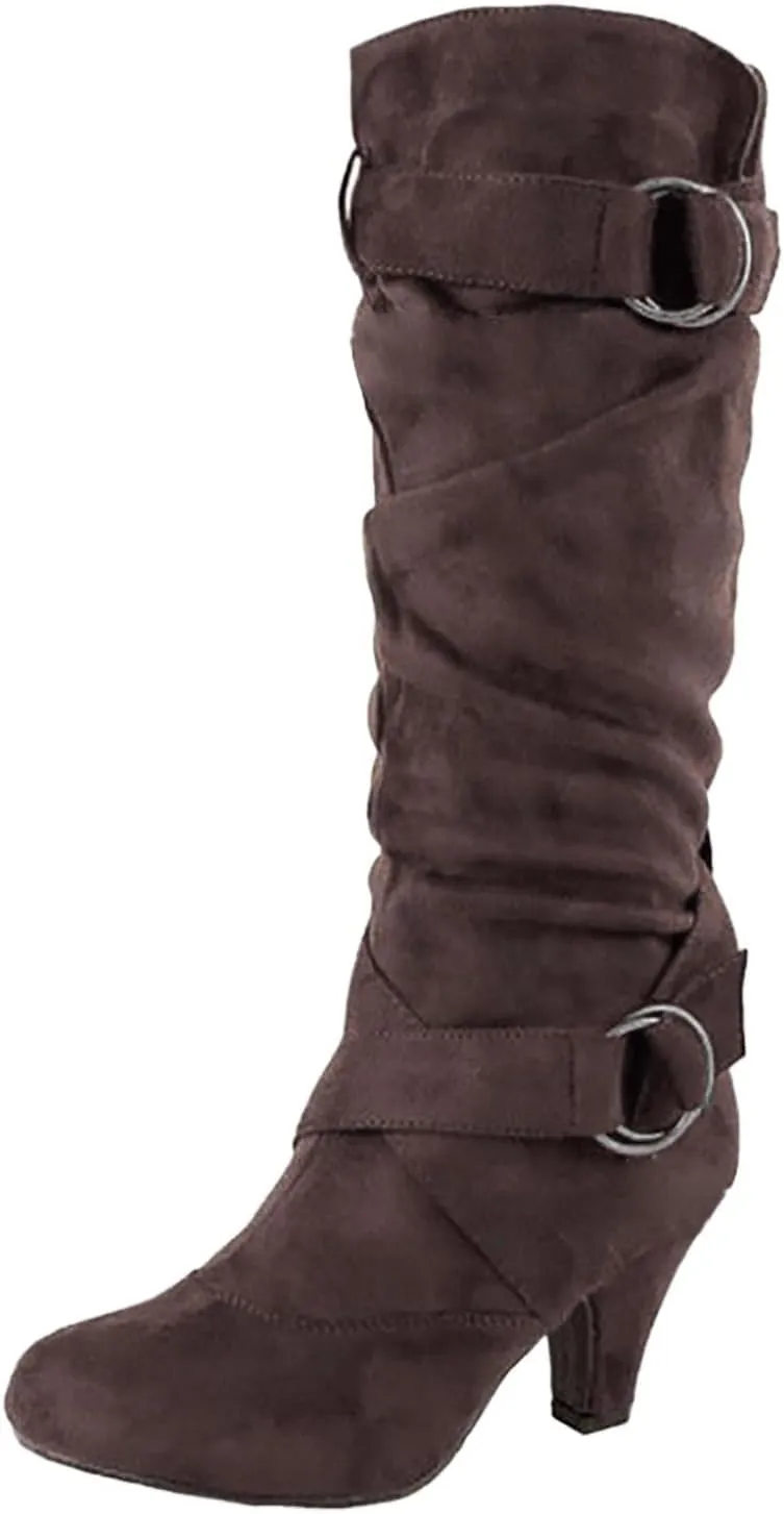 AMDBEL Mid Calf Boots for Women High Heel Fall Boots for Women 2024 Winter Slip On Pointed Toe Boots Fashion Booties Shoes