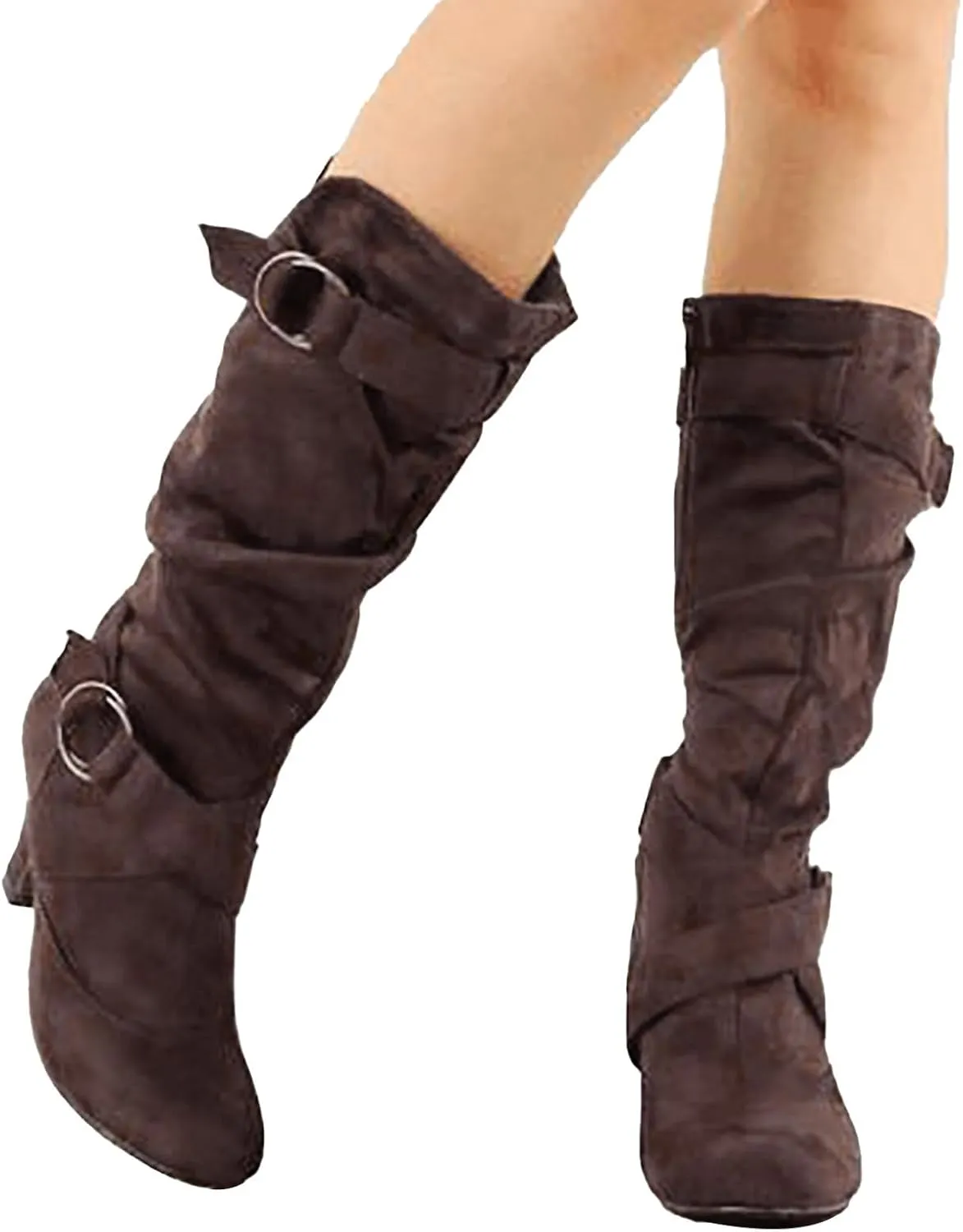 AMDBEL Mid Calf Boots for Women High Heel Fall Boots for Women 2024 Winter Slip On Pointed Toe Boots Fashion Booties Shoes