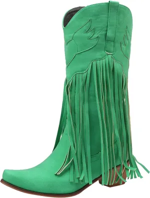 AMDBEL Mid Calf Boots for Women Low Heel Fall Boots for Women 2024 Winter Retro Tassel Pointed Toe Cowboy Boots Fashion Shoes
