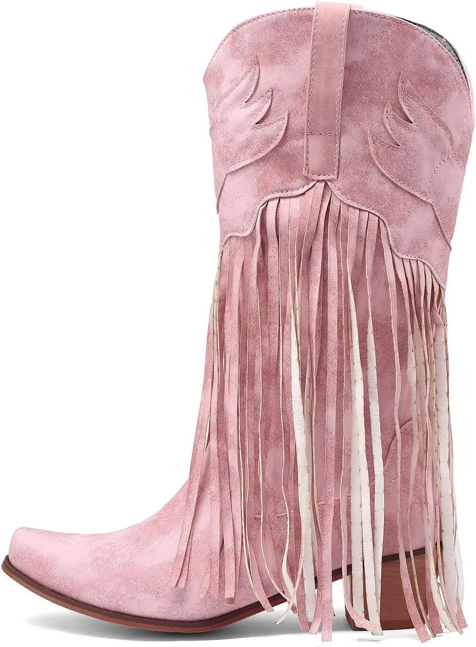 AMDBEL Wide Calf Boots for Women Low Heel Womens Fall Boots 2024 Winter Retro Tassel Pointed Toe Cowboy Boots Fashion Shoes
