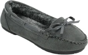 AMY Girls Moccasins Slip On Indoor Outdoor Fur Loafer Shoes Slippers