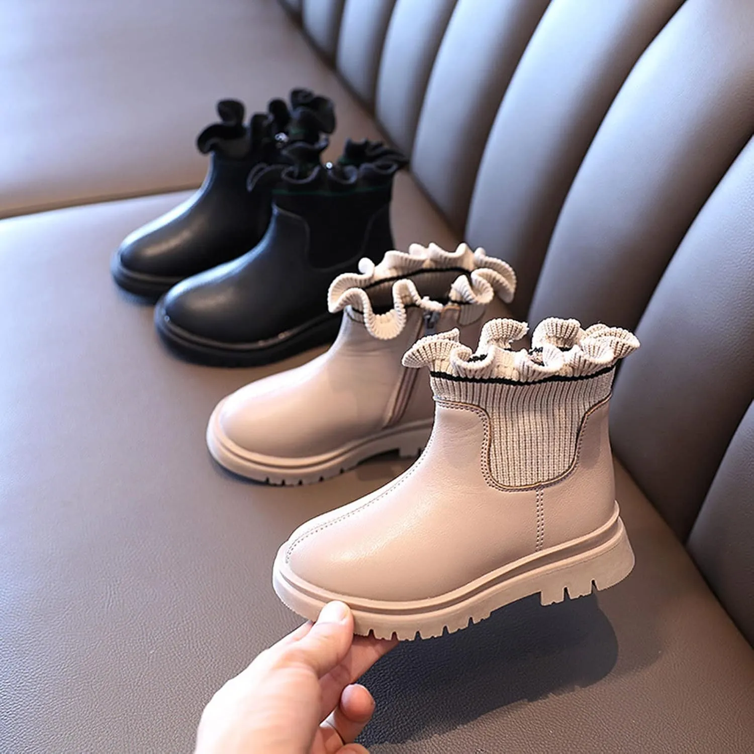 Ankle Boots for Girls Elastic Mouth Zipper Short Suede Non Slip Booties Fashion Solid Boots for Toddler/Little
