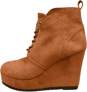 Ankle Boots for Women, Casual Fashion Wedge Suede Lace Up Non-Slip Chunky Thick High Heel Round Toe Chelsea Combat Boots