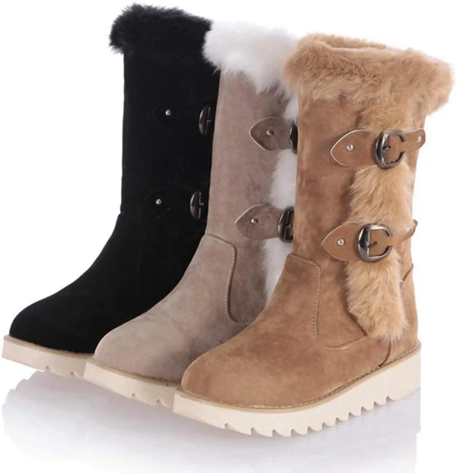 Bcshiye Women's Snow Boots Warm Fur Lined Ankle Booties Anti-Slip Winter Calf Boots Soft Slip-On Mid-Calf Shoes Booties