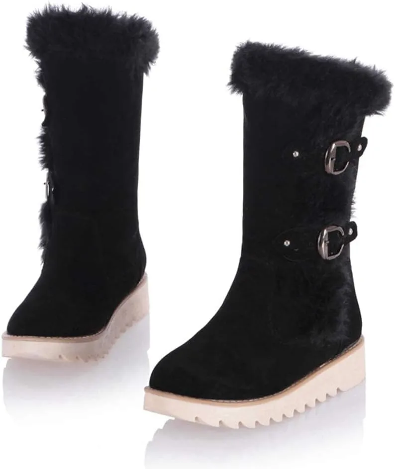 Bcshiye Women's Snow Boots Warm Fur Lined Ankle Booties Anti-Slip Winter Calf Boots Soft Slip-On Mid-Calf Shoes Booties