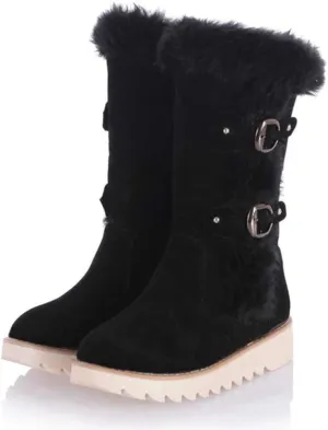 Bcshiye Women's Snow Boots Warm Fur Lined Ankle Booties Anti-Slip Winter Calf Boots Soft Slip-On Mid-Calf Shoes Booties