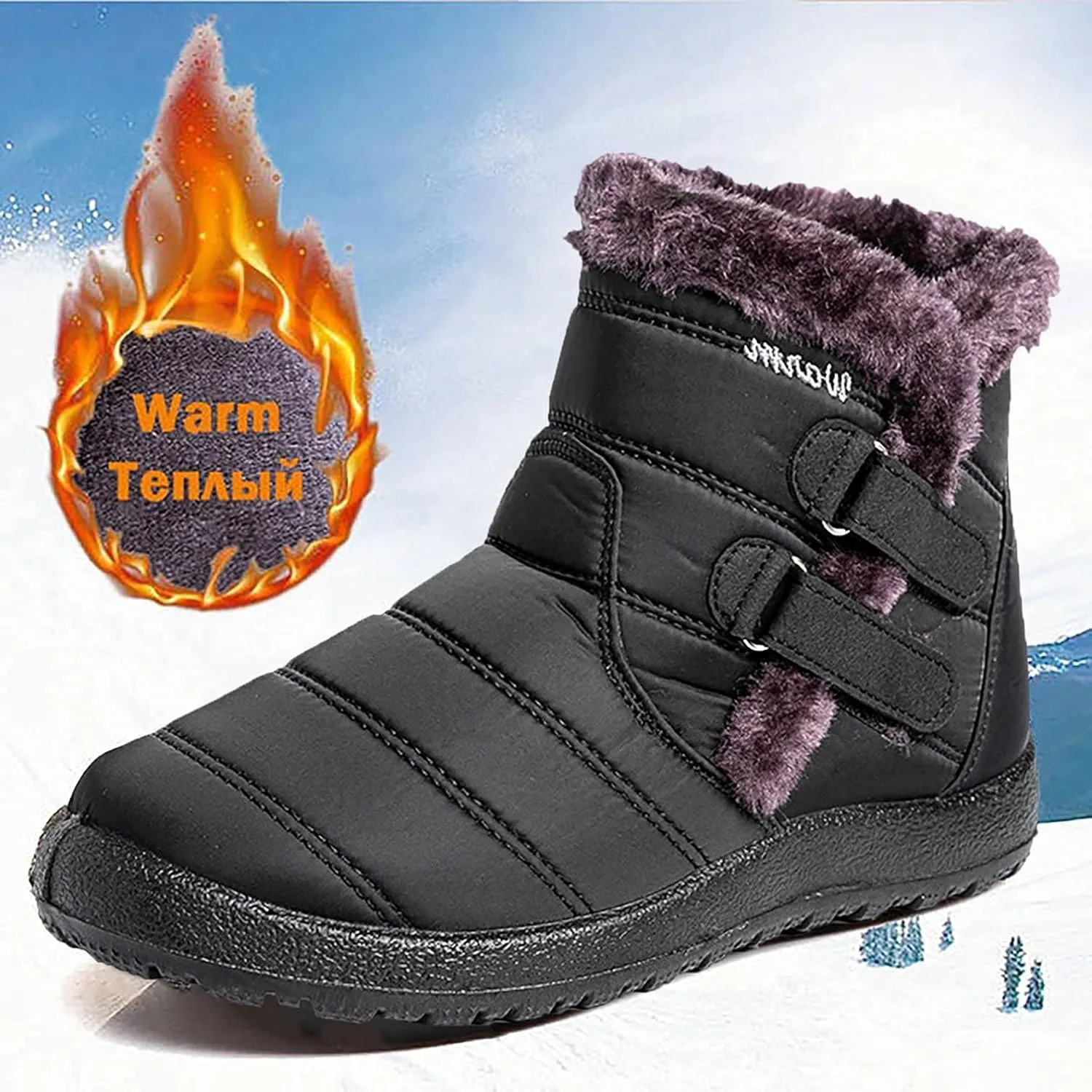 Bcshiye Womens Snow Boots,Warm Anit-Slip Ankle Bootie Waterproof Outdoor Snow Boots Fur Lined Winter Shoes for Women