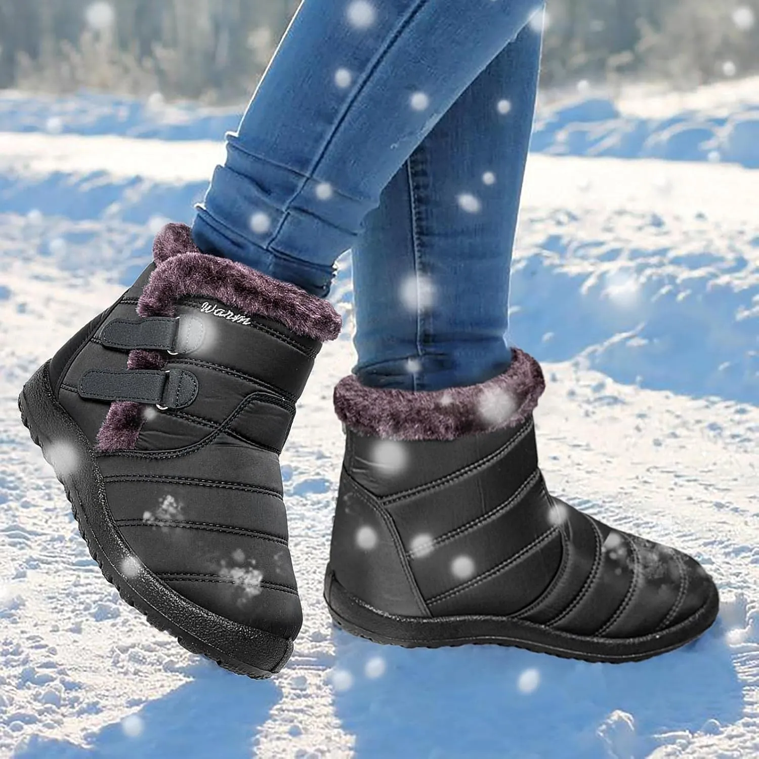 Bcshiye Womens Snow Boots,Warm Anit-Slip Ankle Bootie Waterproof Outdoor Snow Boots Fur Lined Winter Shoes for Women