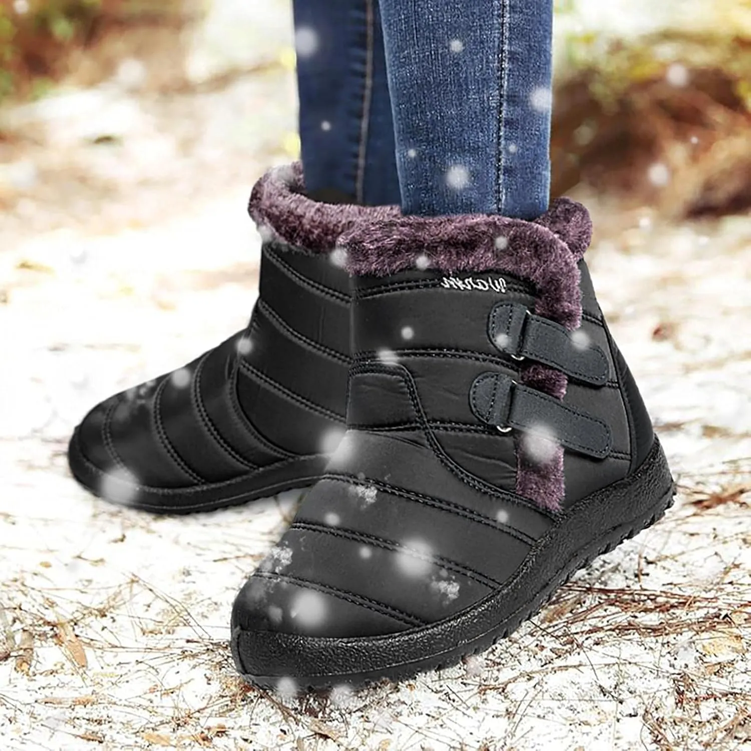 Bcshiye Womens Snow Boots,Warm Anit-Slip Ankle Bootie Waterproof Outdoor Snow Boots Fur Lined Winter Shoes for Women