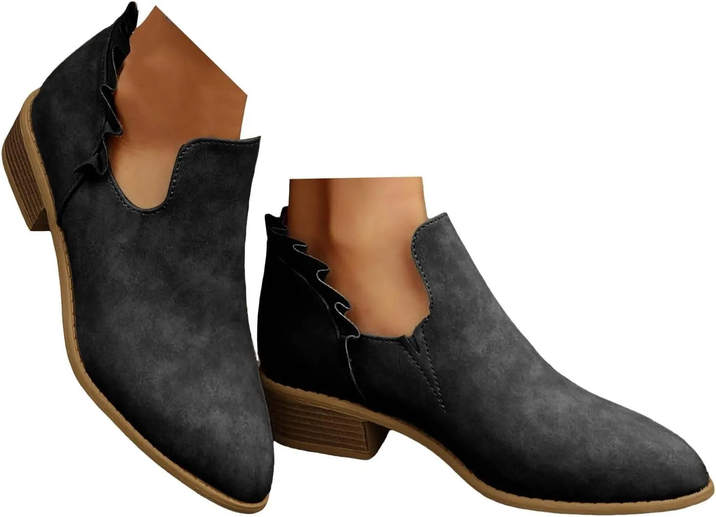 Cathalem Ankle Boots for Women, 2024 New V Cutout Ankle Boots Pointed Toe Chunky Fall Boots Western Boots Low Heel Boots