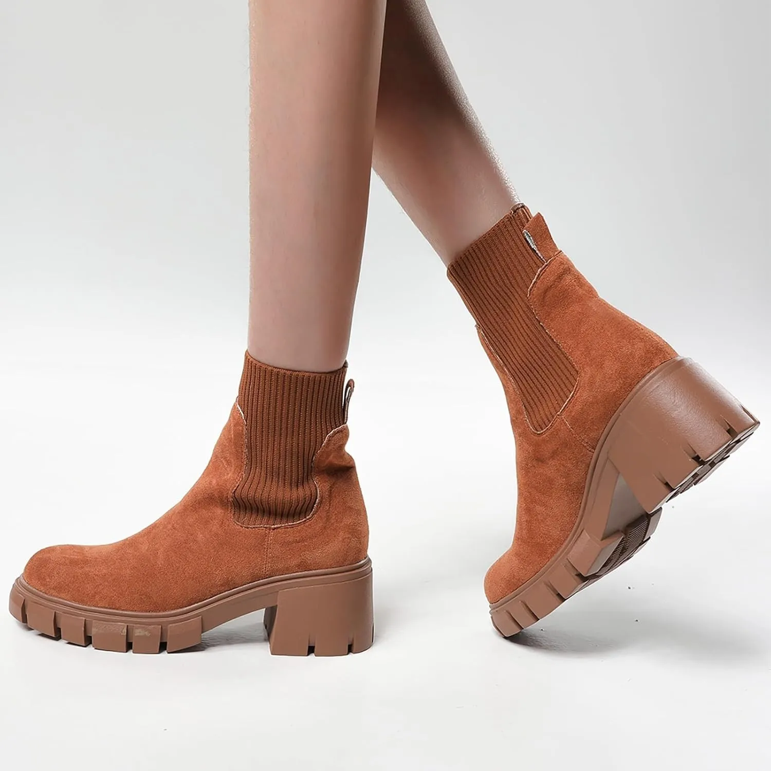 Cathalem Ankle Boots for Women Chelsea Square Toe Chunky Heel Booties Comfortable Slip on Short Boots Womens Fall Boots 2024