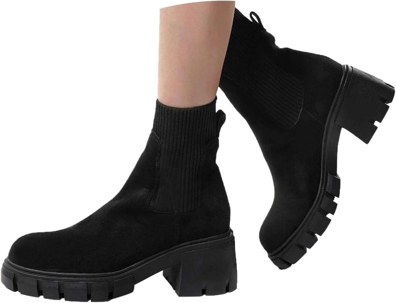 Cathalem Ankle Boots for Women Chelsea Square Toe Chunky Heel Booties Comfortable Slip on Short Boots Womens Fall Boots 2024