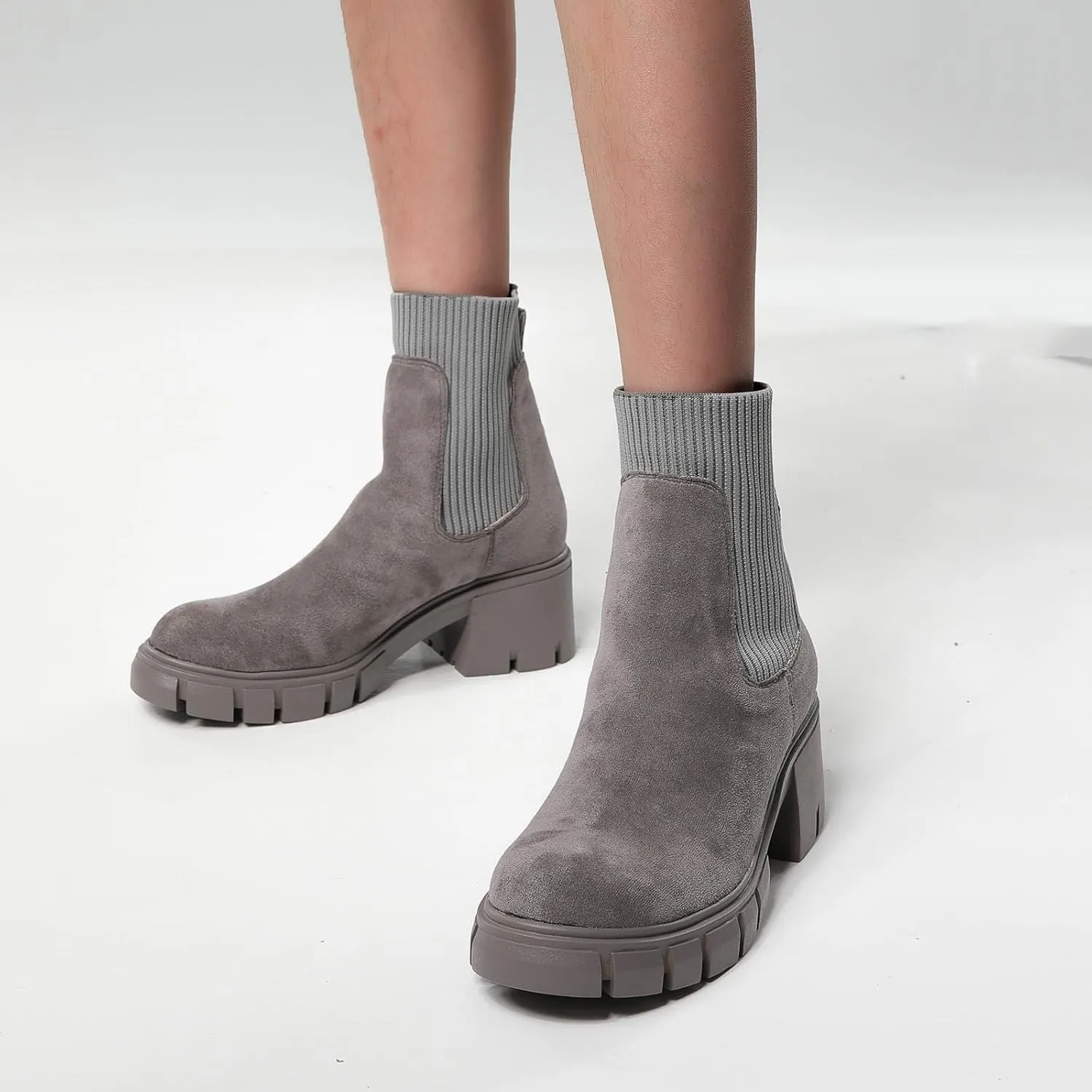 Cathalem Ankle Boots for Women Chelsea Square Toe Chunky Heel Booties Comfortable Slip on Short Boots Womens Fall Boots 2024