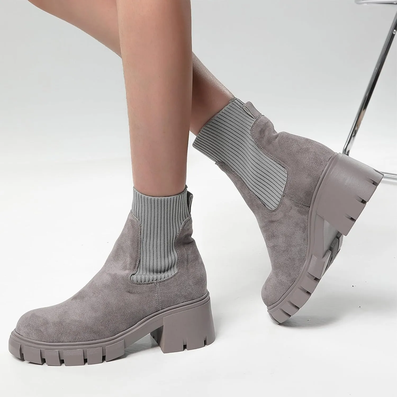 Cathalem Ankle Boots for Women Chelsea Square Toe Chunky Heel Booties Comfortable Slip on Short Boots Womens Fall Boots 2024