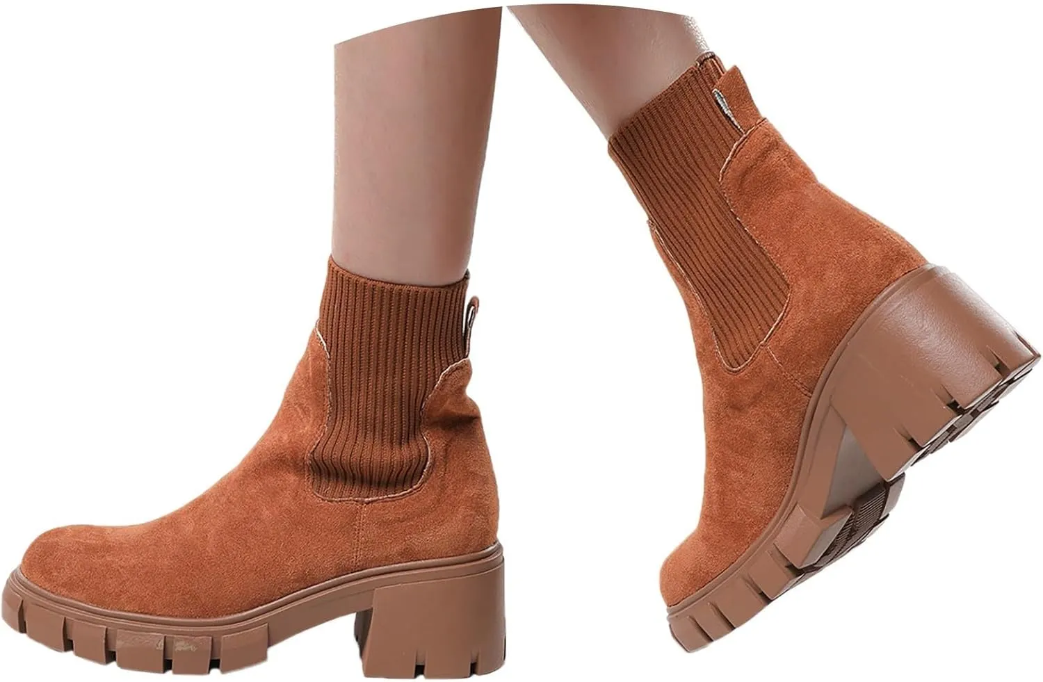 Cathalem Ankle Boots for Women Chelsea Square Toe Chunky Heel Booties Comfortable Slip on Short Boots Womens Fall Boots 2024
