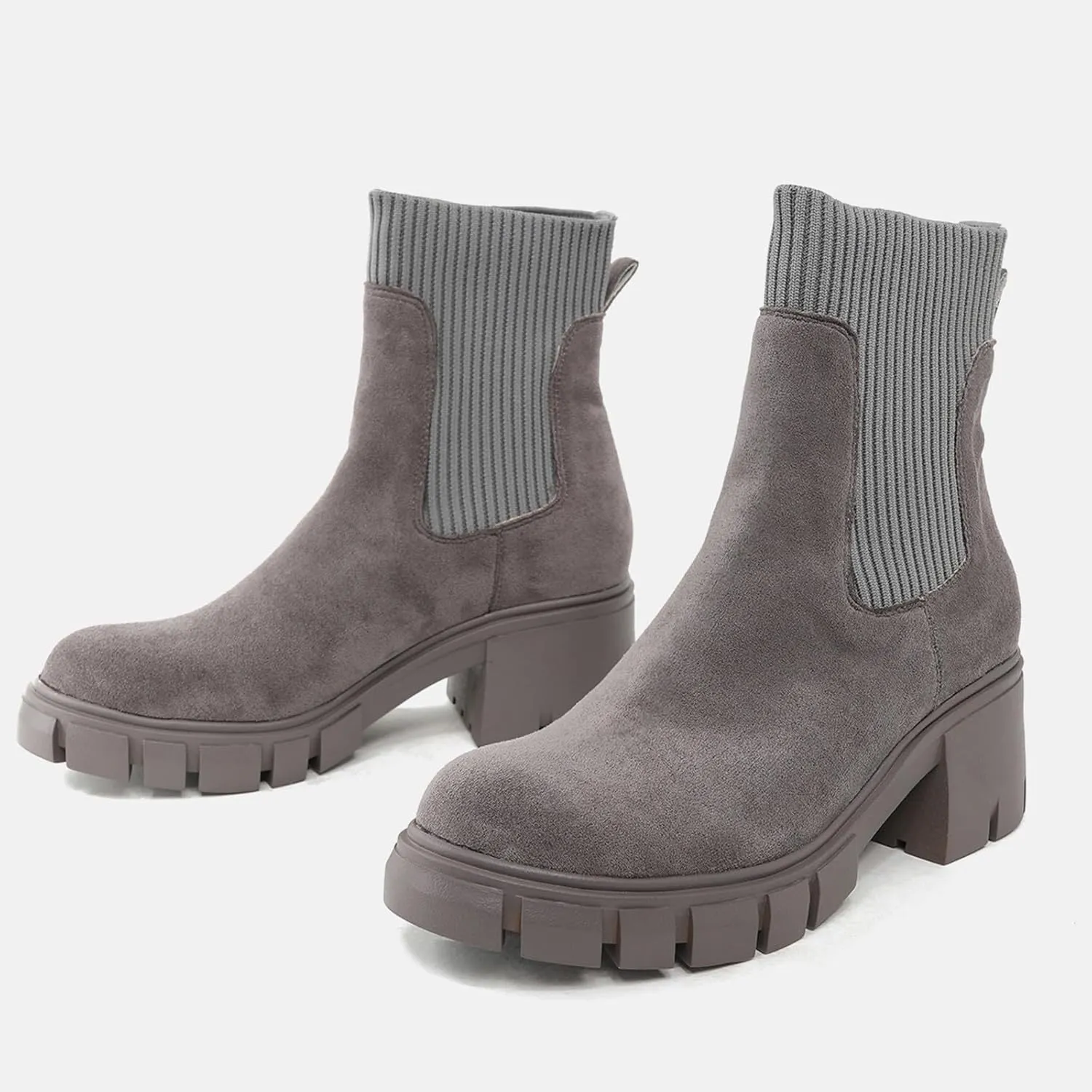 Cathalem Ankle Boots for Women Chelsea Square Toe Chunky Heel Booties Comfortable Slip on Short Boots Womens Fall Boots 2024