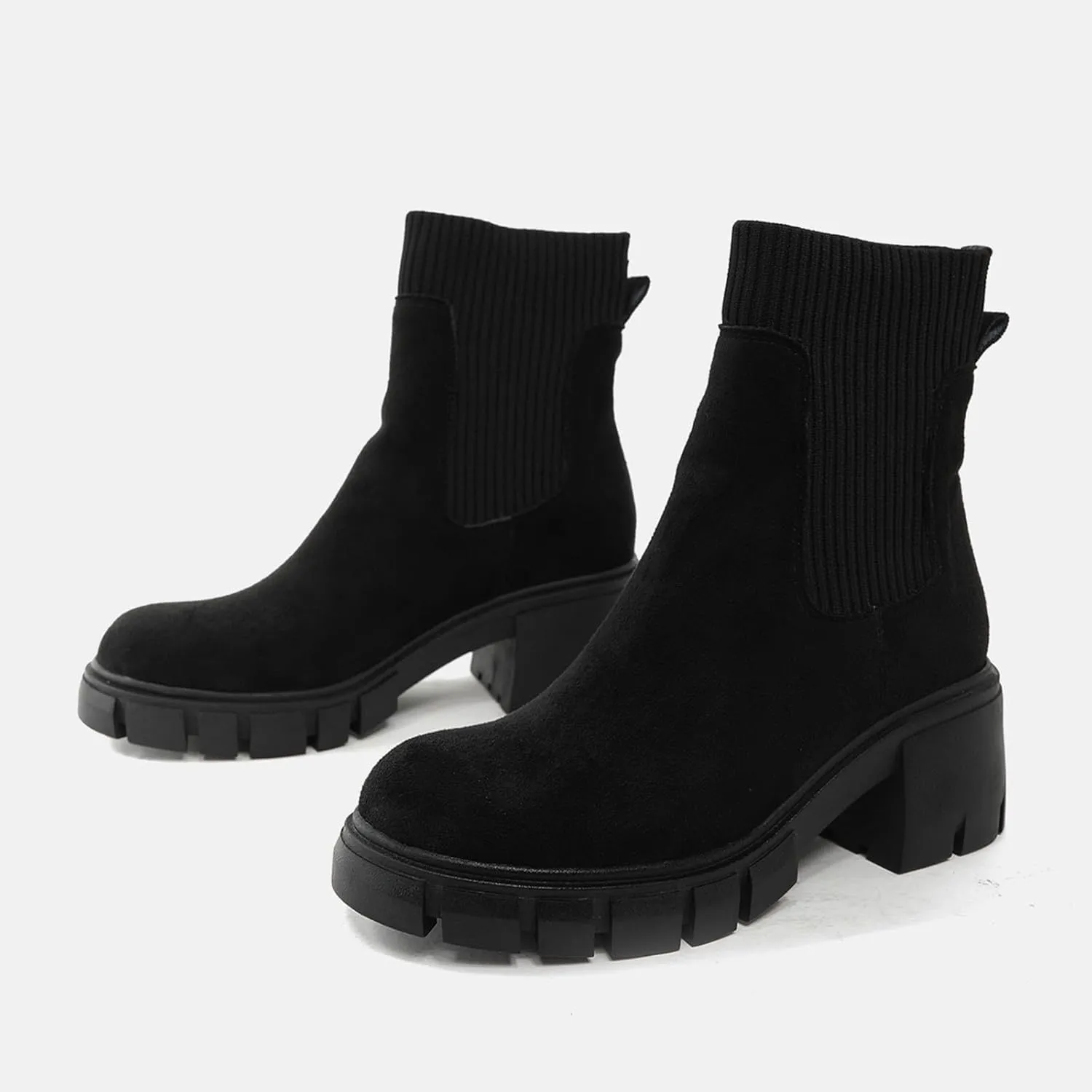 Cathalem Ankle Boots for Women Chelsea Square Toe Chunky Heel Booties Comfortable Slip on Short Boots Womens Fall Boots 2024