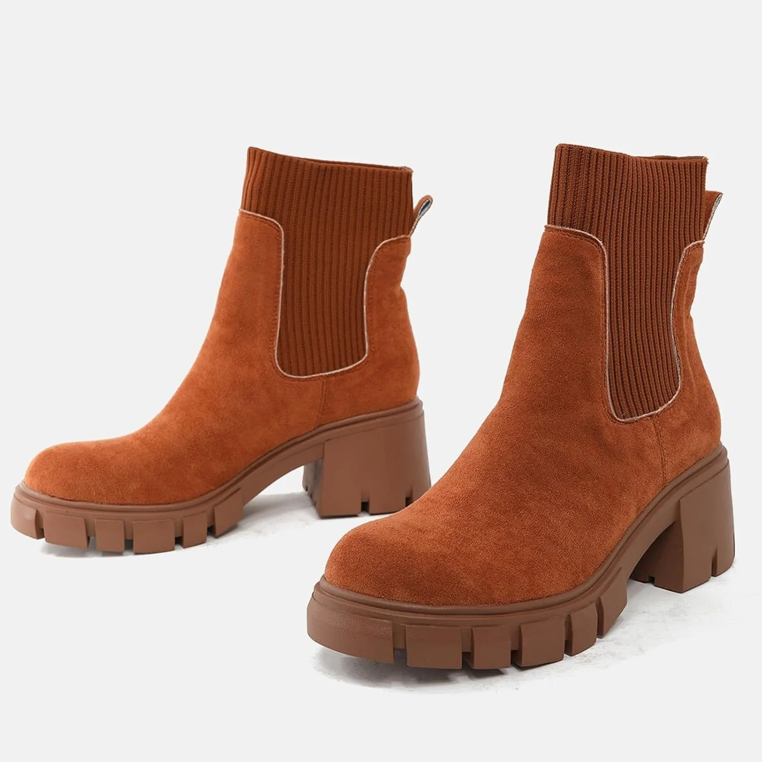 Cathalem Ankle Boots for Women Chelsea Square Toe Chunky Heel Booties Comfortable Slip on Short Boots Womens Fall Boots 2024