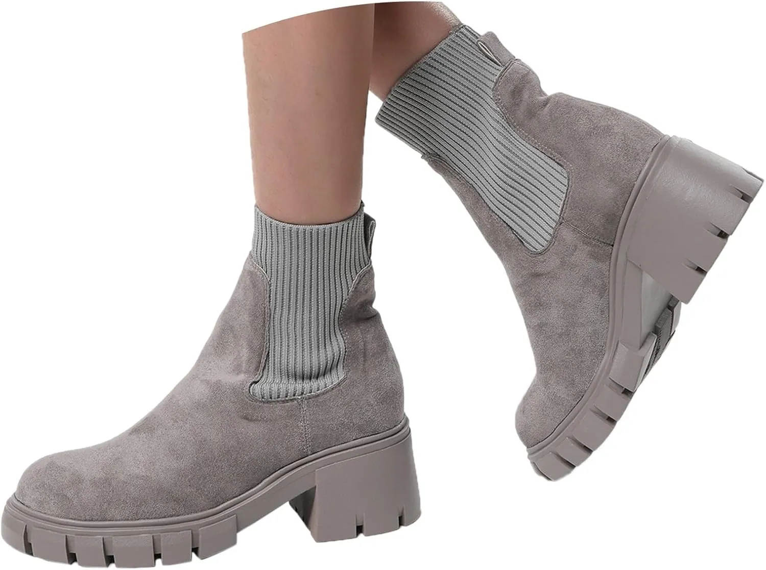 Cathalem Ankle Boots for Women Chelsea Square Toe Chunky Heel Booties Comfortable Slip on Short Boots Womens Fall Boots 2024