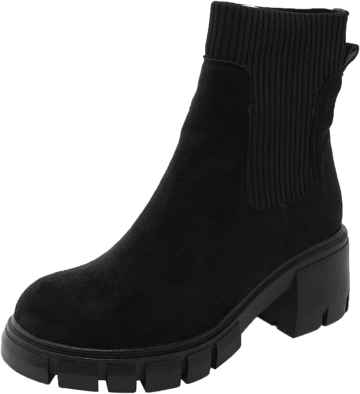 Cathalem Ankle Boots for Women Chelsea Square Toe Chunky Heel Booties Comfortable Slip on Short Boots Womens Fall Boots 2024