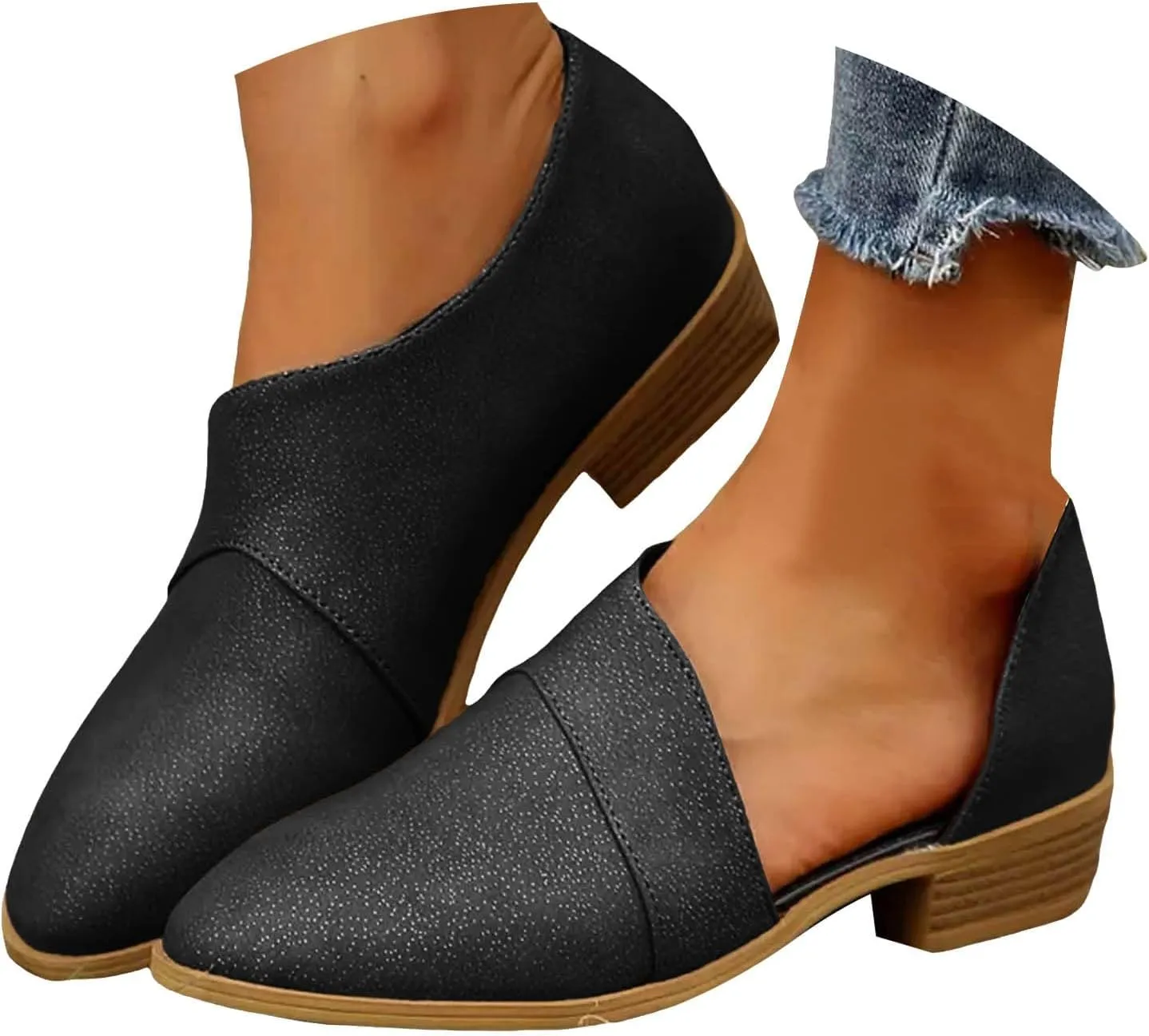 Cathalem Ankle Boots for Women Chelsea Square Toe Chunky Low Heel Booties Comfortable Slip on Short Boots Fall Boots