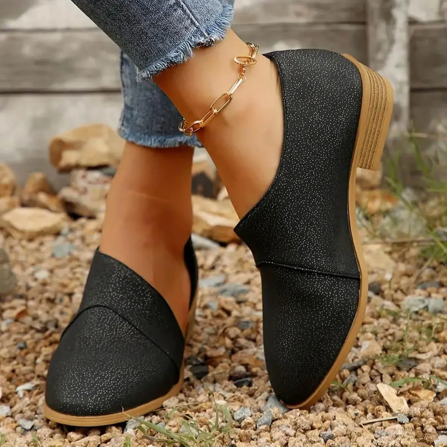 Cathalem Ankle Boots for Women Chelsea Square Toe Chunky Low Heel Booties Comfortable Slip on Short Boots Fall Boots