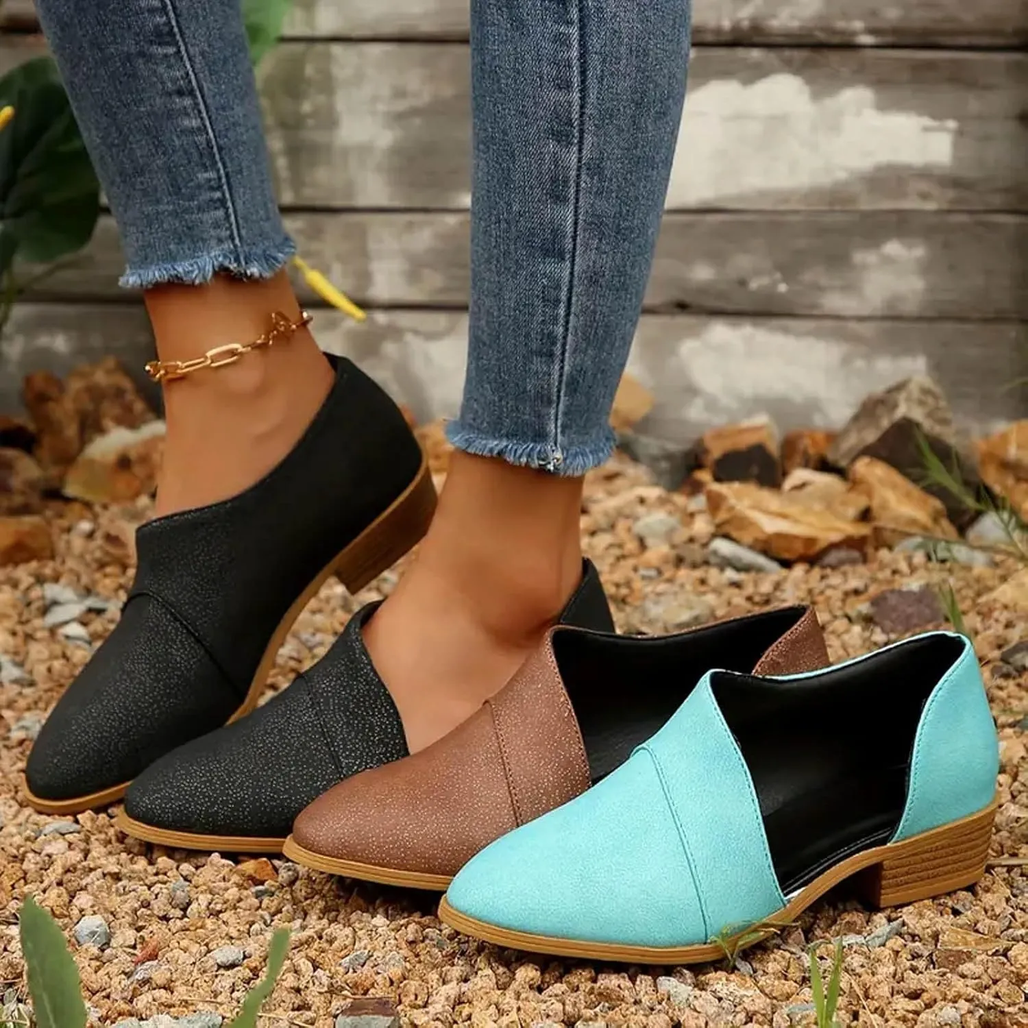 Cathalem Ankle Boots for Women Chelsea Square Toe Chunky Low Heel Booties Comfortable Slip on Short Boots Fall Boots