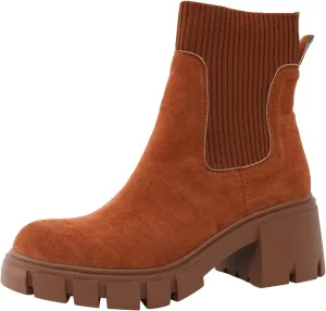 Cathalem Ankle Boots for Women, Women's Chelsea Boots Fashion Slip on Platform Ankle Boots Lug Sole Chunky Booties