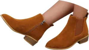Cathalem Ankle Boots for Women, Womens Low Heel Chelsea Ankle Boots Platform Booties Pull On Winter Short Boot Shoes