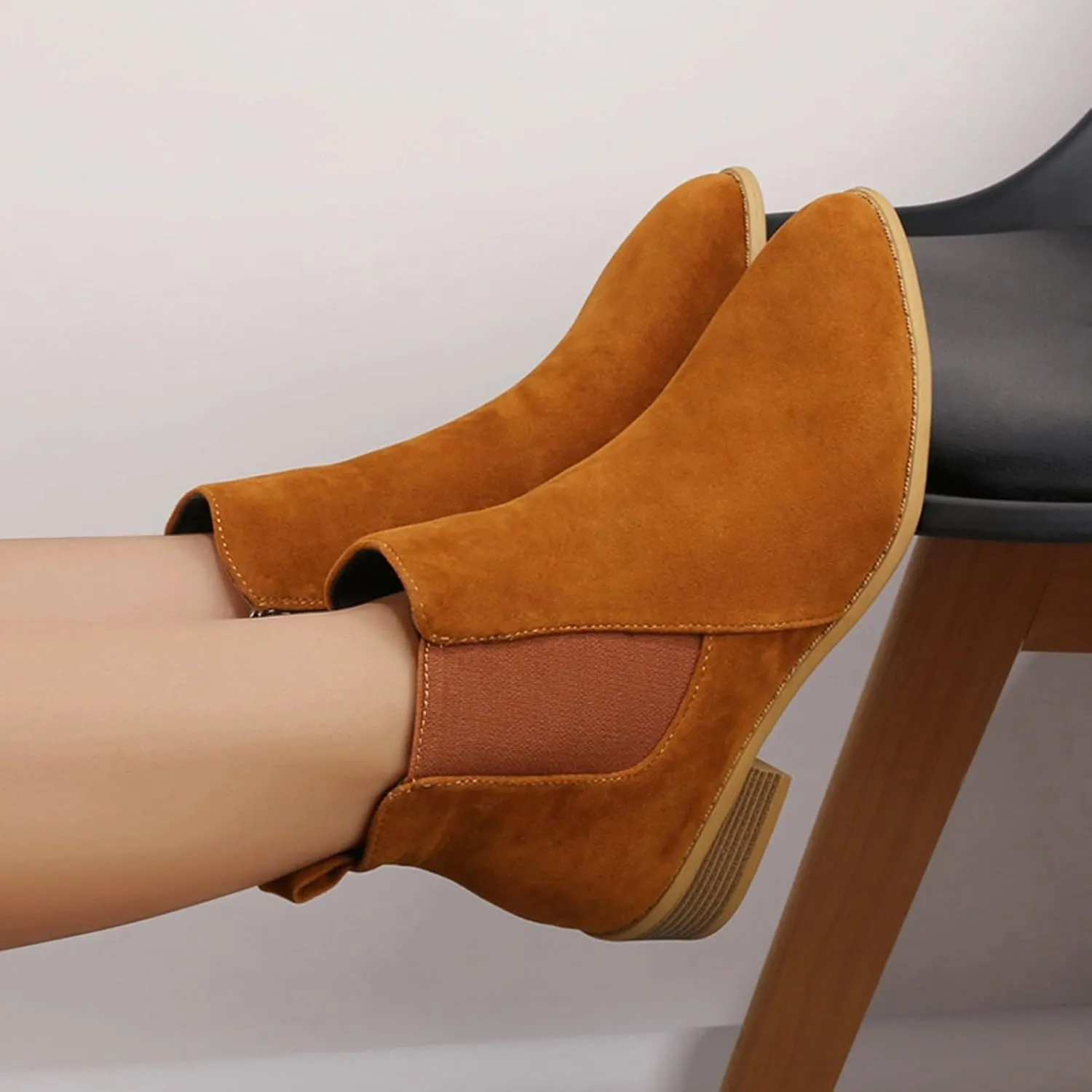 Cathalem Ankle Boots for Women, Womens Low Heel Chelsea Ankle Boots Platform Booties Pull On Winter Short Boot Shoes