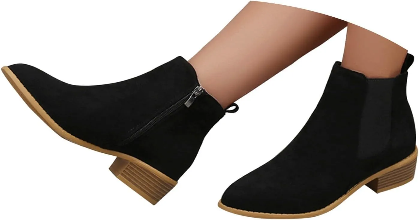 Cathalem Ankle Boots for Women, Womens Low Heel Chelsea Ankle Boots Platform Booties Pull On Winter Short Boot Shoes