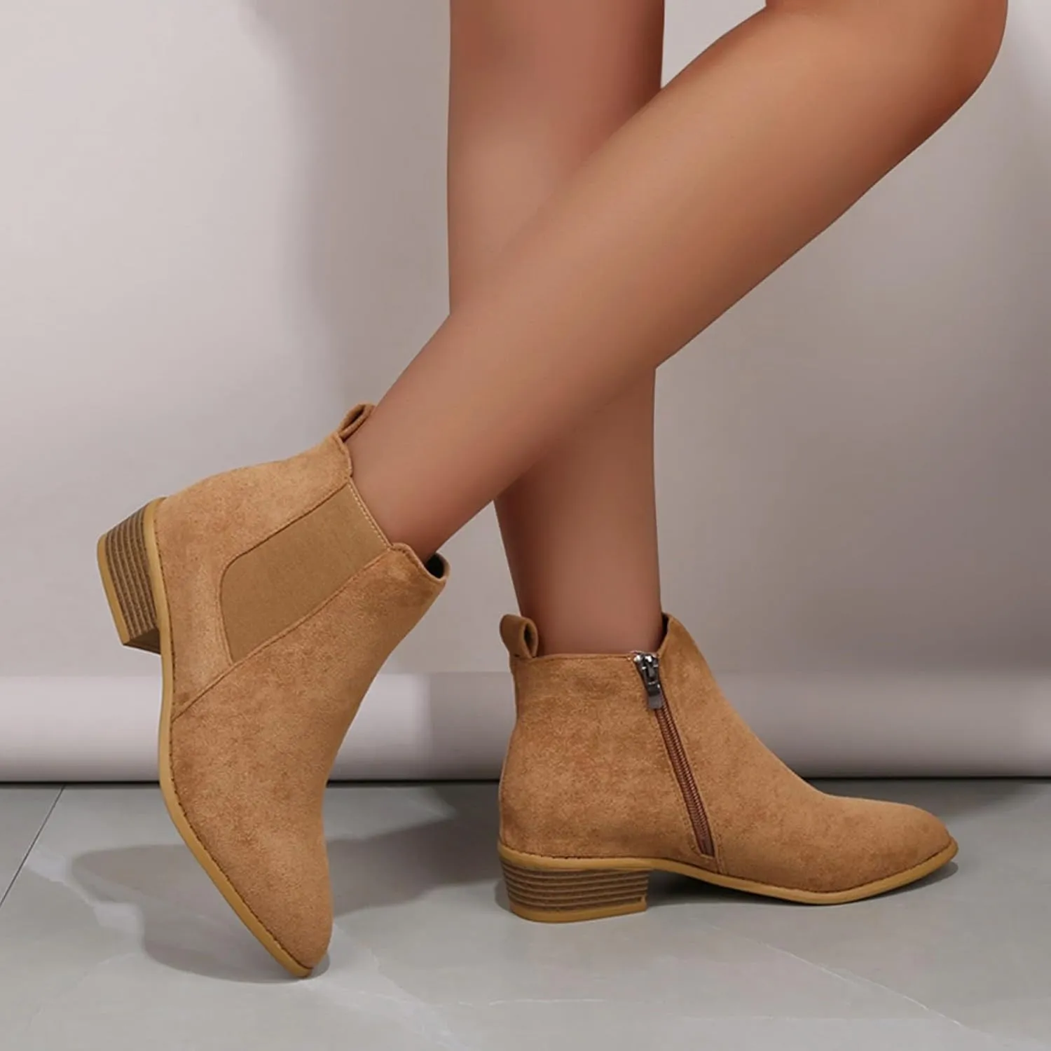 Cathalem Ankle Boots for Women, Womens Low Heel Chelsea Ankle Boots Platform Booties Pull On Winter Short Boot Shoes