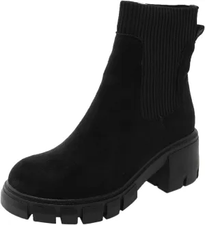 Cathalem Women's Ankle Boots, 2024 New Comfy Chelsea Mid Heel Elastic Chunky Heel Lug Sole Booties Fall Booties for Women