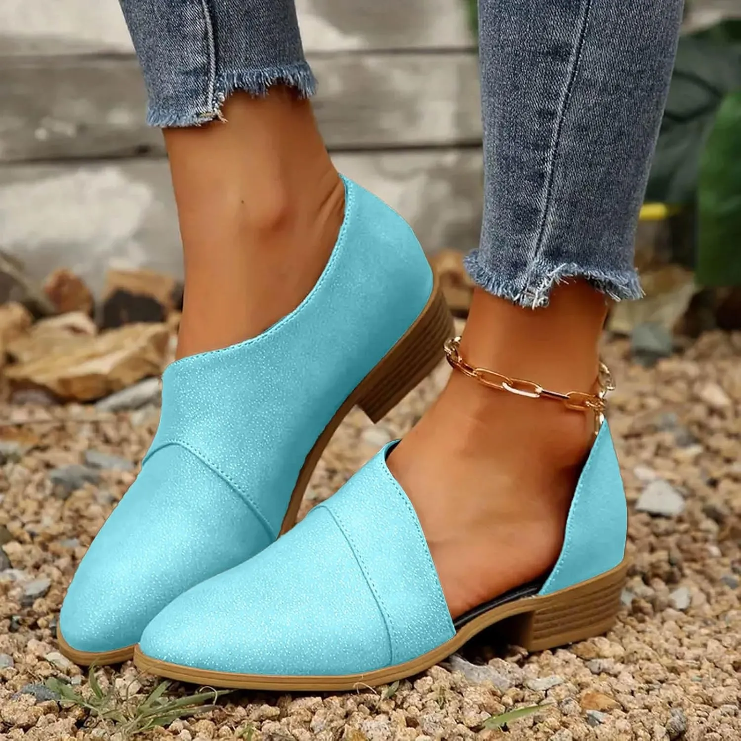 Cathalem Womens Ankle Boots, Low Heel Chelsea Ankle Boots Puck Side Cut Out Flat Boots Fall Boots for Women 2024