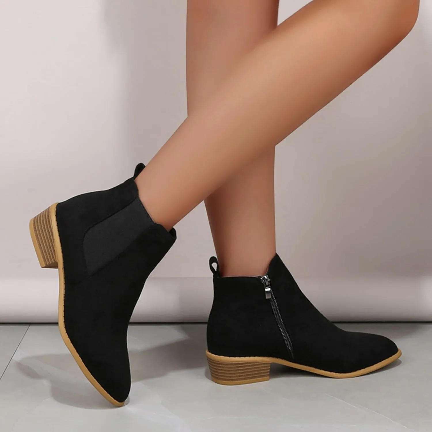Cathalem Women's Ankle Boots, Women's Low Heel Chelsea Ankle Boots Fashion Slip On Elastic Fall Booties Shoes