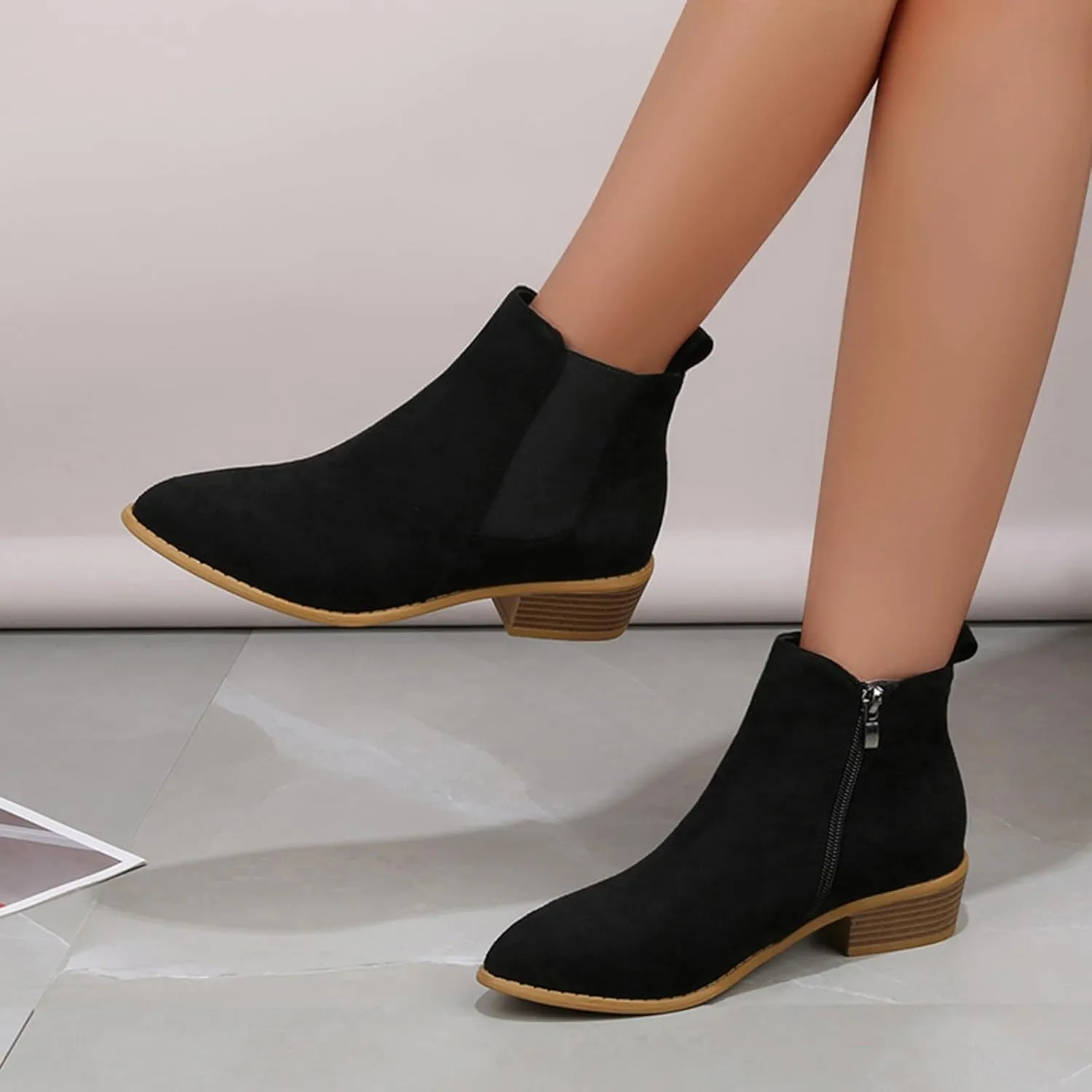 Cathalem Women's Ankle Boots, Women's Low Heel Chelsea Ankle Boots Fashion Slip On Elastic Fall Booties Shoes