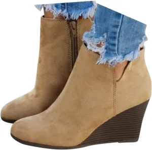 Cathalem Womens Wedge Booties Fashion Suede Side Zipper Ankle Boots Non-Slip Thick Heel Round Toe Chelsea Boots for Women