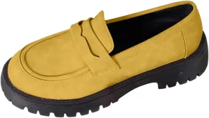 Chunky Loafers Women Wide Slip On Shoes Comfortable Platform Loafers Leather Lug Sole Loafers Casual Penny Loafers