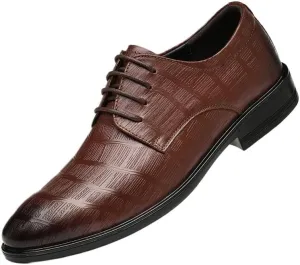 Classic Men's Leather Dress Shoes Business Casual Formal Lace-up Oxfords Shoes Modern Comfort Pointed Toe Derby Shoes for Men