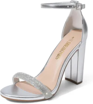 DREAM PAIRS Women's Hi-Chunk High Heel Pump Sandals,Size 7,Silver-Rhinestone,HI-CHUNK