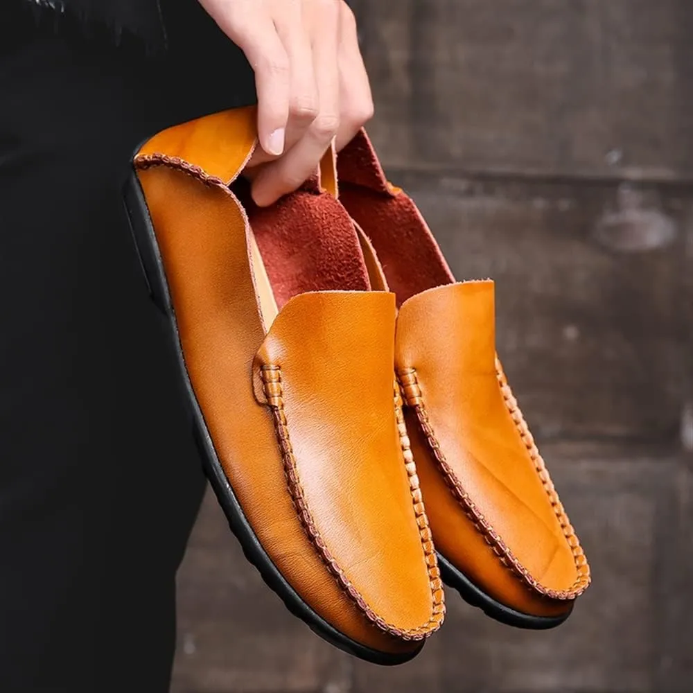 Driving Moccasins for Men Moccasins Shoes Simple Lightweight Leather Lightweight Flexible Anti-Slip Flat Heel Resistant Walking Slip On