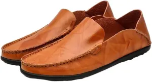 Driving Moccasins for Men Moccasins Shoes Simple Lightweight Leather Lightweight Flexible Anti-Slip Flat Heel Resistant Walking Slip On