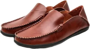 Driving Moccasins for Men Moccasins Shoes Simple Lightweight Leather Lightweight Flexible Anti-Slip Flat Heel Resistant Walking Slip On