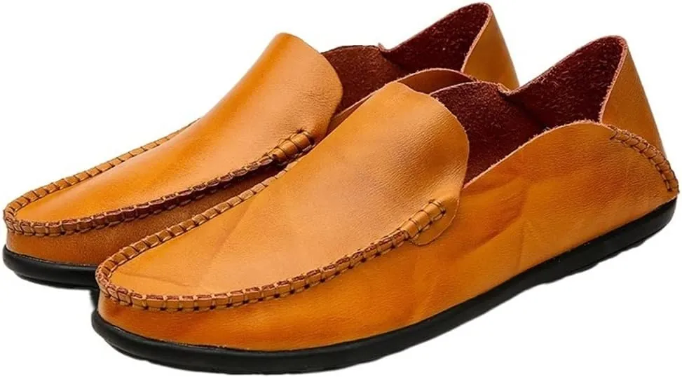 Driving Moccasins for Men Moccasins Shoes Simple Lightweight Leather Lightweight Flexible Anti-Slip Flat Heel Resistant Walking Slip On