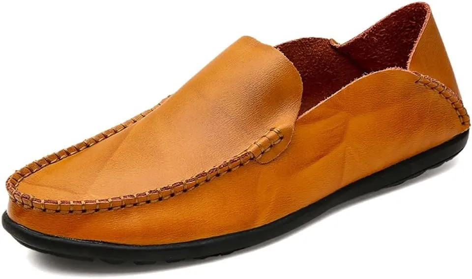 Driving Moccasins for Men Moccasins Shoes Simple Lightweight Leather Lightweight Flexible Anti-Slip Flat Heel Resistant Walking Slip On