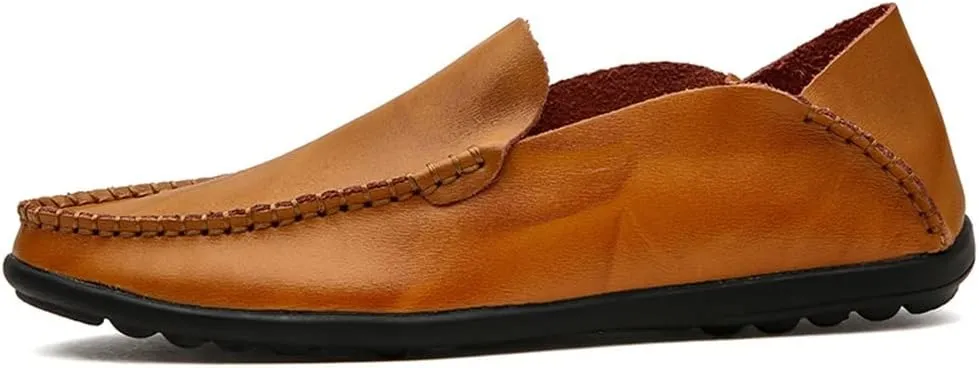 Driving Moccasins for Men Moccasins Shoes Simple Lightweight Leather Lightweight Flexible Anti-Slip Flat Heel Resistant Walking Slip On